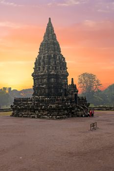 Prambanan temple near Yogyakarta on Java island, Indonesia Asia at sunset
