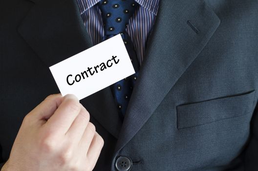 Contract text note concept over business man background