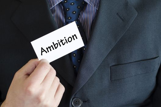 Ambition text note concept over business man background