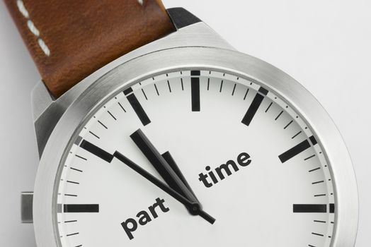 Analog watch with conceptual visualization of the text Part Time
