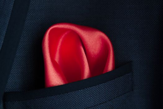 close up of a red Handkerchief in jacket pocket