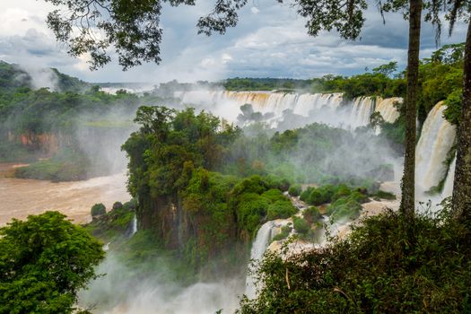 iguazu falls national park. tropical waterfalls and rainforest landscape