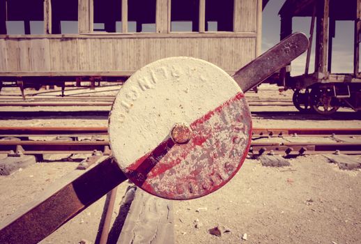 Old train station in Bolivian desert, south america