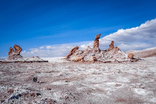 Las tres Marias rocks in Valle de la Luna in San Pedro de Atacama, Chile