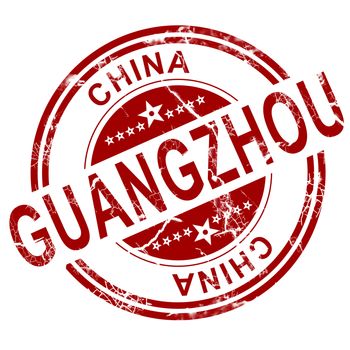 Red Guangzhou stamp with white background, 3D rendering