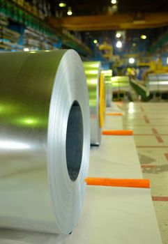 rolls of steel sheet inside of plant