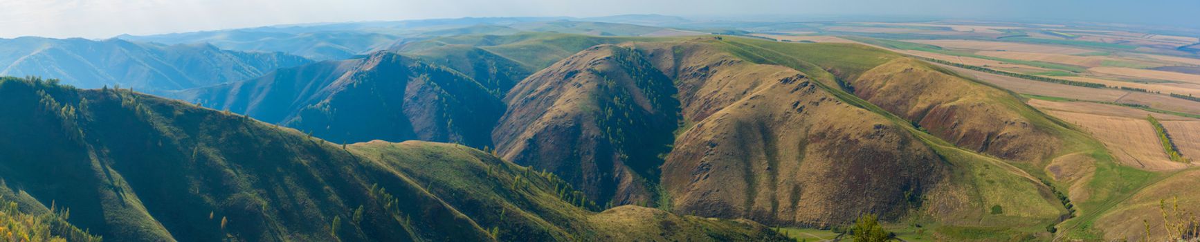 Beauty day in the mountains in Altay, panoramic picture