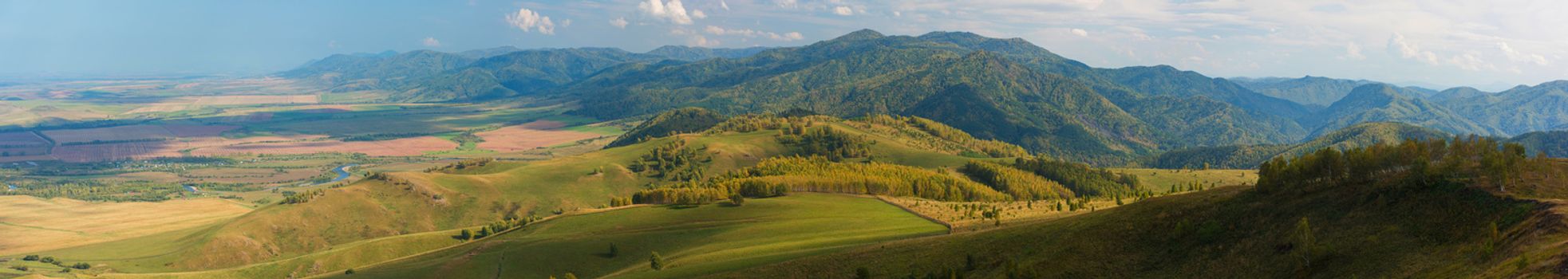 Beauty day in the mountains in Altay, panoramic picture