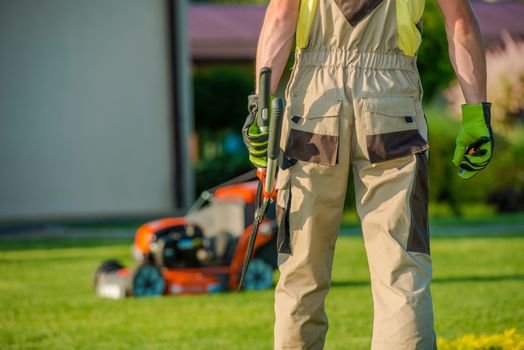 Garden Is My Mission. Caucasian Landscaper Gardener Ready For Hard Garden Work.