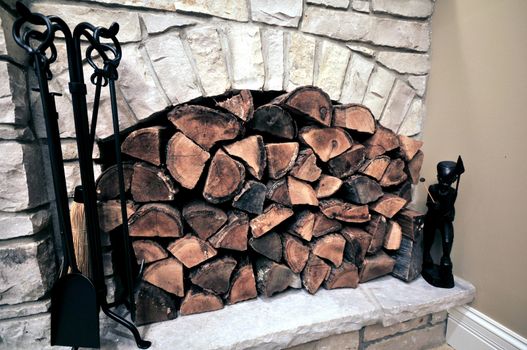 Fireplace Loaded with Ready to Burn Wood