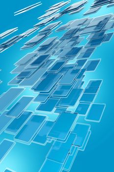 Abstract Blue Glassy Blocks Background. Vertical Glassy Blocks Background Design. 3D Rendered.