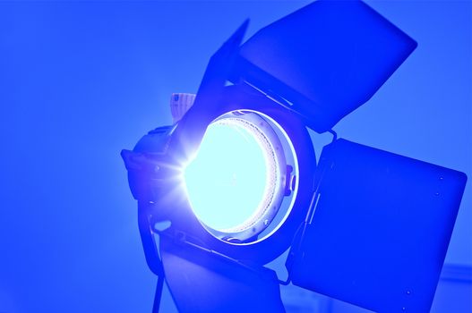 Video-Movie Production Spot Light with Shaders. Blue Atmosphere.