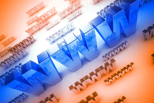 WWW Text - World Wide Web (WWW) 3D Render Text. Large Blue WWW and Smaller Orange.