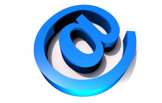 Blue At Symbol - Internet E-Mail Symbol. 3D Render Illustration. White Background