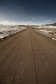 Sandy Road in Colorado. February near Colorado Springs, Colorado USA. Eleven Miles State Park