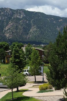 Colorado Springs, Colorado. Cheyenne Mountain and Residential Area. Summer in the Springs.