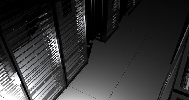 Hosting Blackout. Out of Power Servers Room - Hosting Company Worst Scenario. Horizontal 3D Render Hosting Provider Blackout Illustration