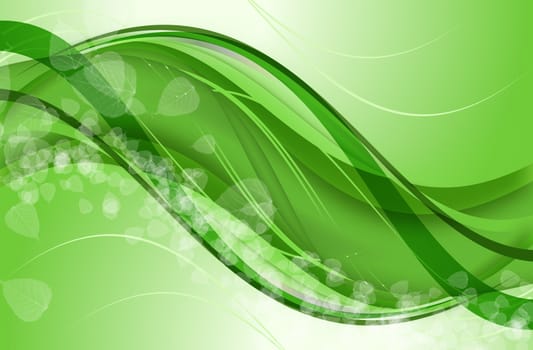 Green Leafs Wavy Style Background with Flying Green Leafs. Green Energy Related Green Background.