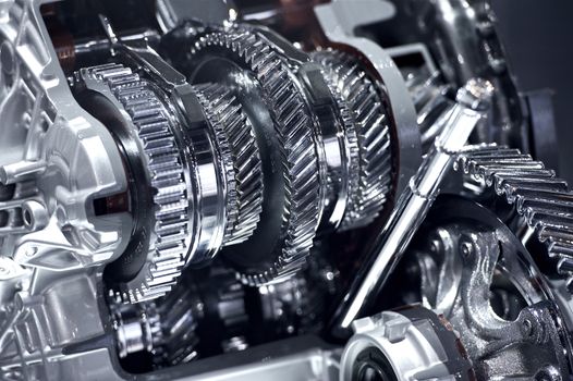 Stainless Car Transmission Elements - Car Transmission Closeup.