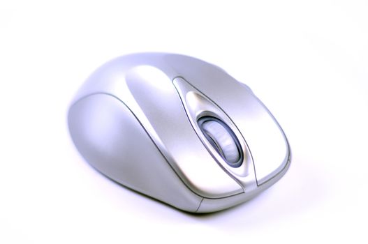 Silver Wireless Computer Optical Mouse. Isolated on White.