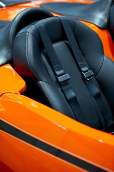 Sporty Car Seat Belts - Orange Sporty Vehicle. Sport Seats. Double Seat Belts.