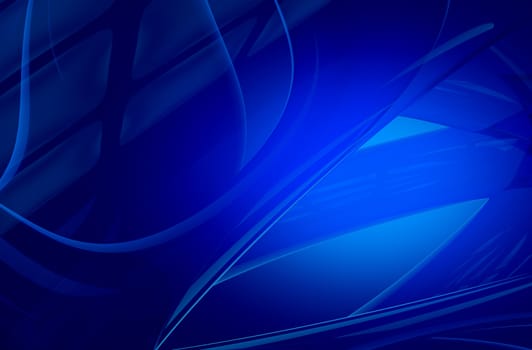 Elegant Glassy Blue Background. Abstract Dark Blue Background - Glassy Transparent Objects. Horizontal 3D Render