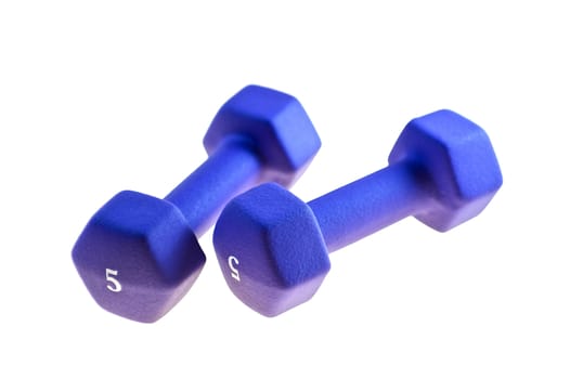 Blue 5 Pounds Dumbbells (for woman) - Solid White Background. Clipped Photo