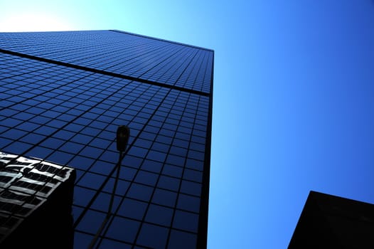 Blue Skyscraper. Downtown Chicago USA. American Architecture. Commercial Buildings.