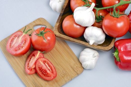 Fresh Tomato and Garlic. Preparing Fresh Dinner. Food Photo Collection.