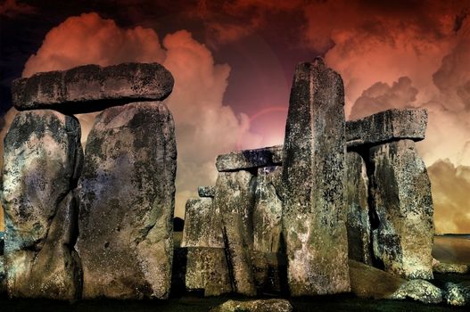 Mysterious Stonehenge. Horizontal Multi-Filtered Stonehenge Photo/Illustration. Stonehenge Prehistoric Monument - United Kingdom, Europe.