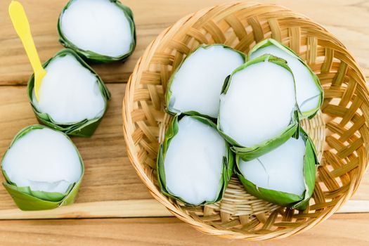 thai sweet dessert in banana leaf package