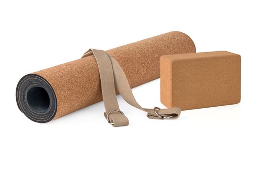 Eco Friendly, Cork Yoga Mat With Strap, Premium Product on White Background