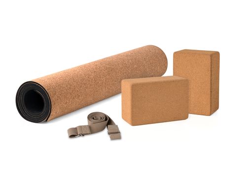 Cork Yoga Mat With Strap, Premium Eco Friendly Product on White Background