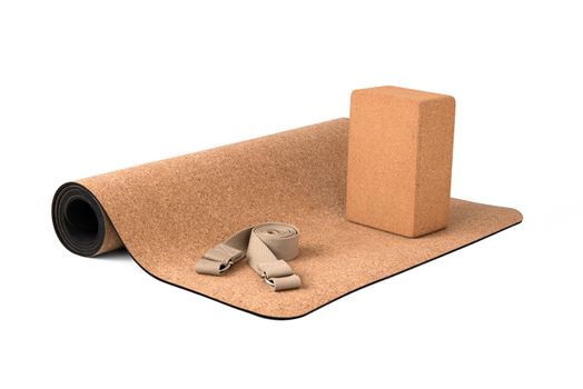 Premium Eco Friendly, Cork Yoga Mat With Strap, Product on White Background