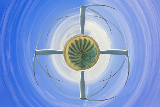 Abstract image of wind turbines. Wind turbine in the air swirl.