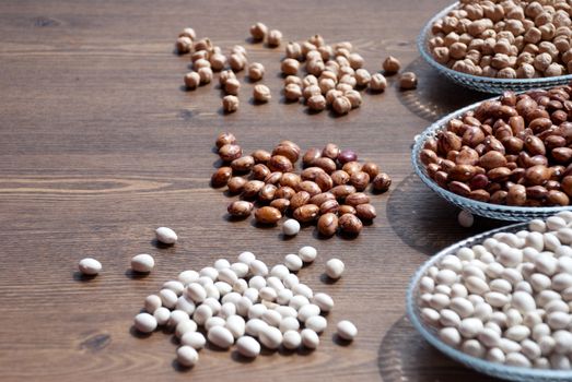 Pulses in a bowl (Haricot beans, kidney bean and chickpea)