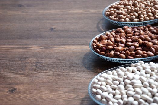 Pulses in a bowl (Haricot beans, kidney bean and chickpea)