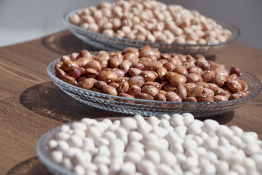 Pulses in a bowl (Haricot beans, kidney bean and chickpea)