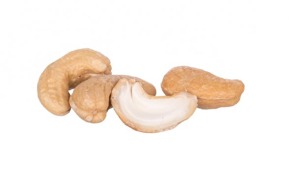 Salted cashew nut isolated on white background.