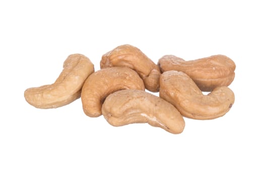 Salted cashew nut isolated on white background.