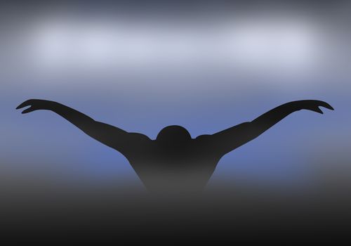 Silhouette swimmer is swimming in the pool.
