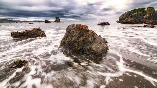 Rocky Beach Landscape at Sunset, Color Image, Day