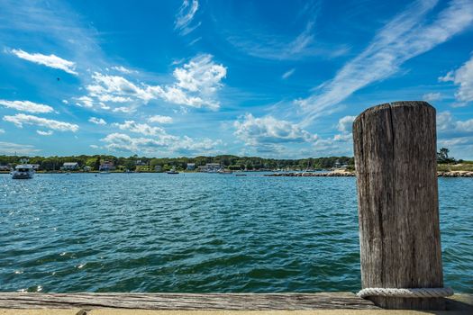 A view of Oak Bluffs Harbor on Martha's Vineyard Massachusetts from Vineyard Sound.