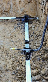 Galvanized Lightning Conductor Strip Put in a House Foundation.