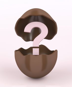 Broken chocolate egg with a unknown surprise inside 