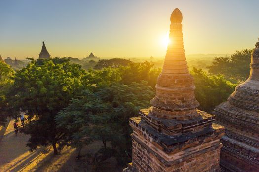 Scenic view of ancient Bagan temple during golden hour 