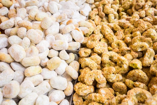 Background of typical sicilian cookies,pastries, made with  almond paste for sale in italian market.