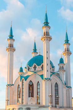 View of the minarets mosque Kul-Sharif at a sunset. Russia, Tatarstan