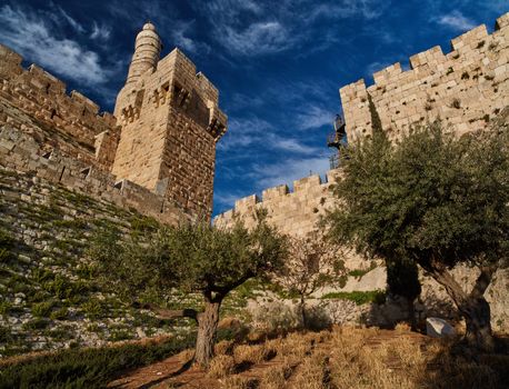 Jerusalem - 10 February 2017:  Jerusalem old city wall, panorama