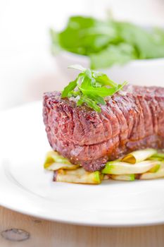 Grilled Filet Mignon with Beans and vegetables 